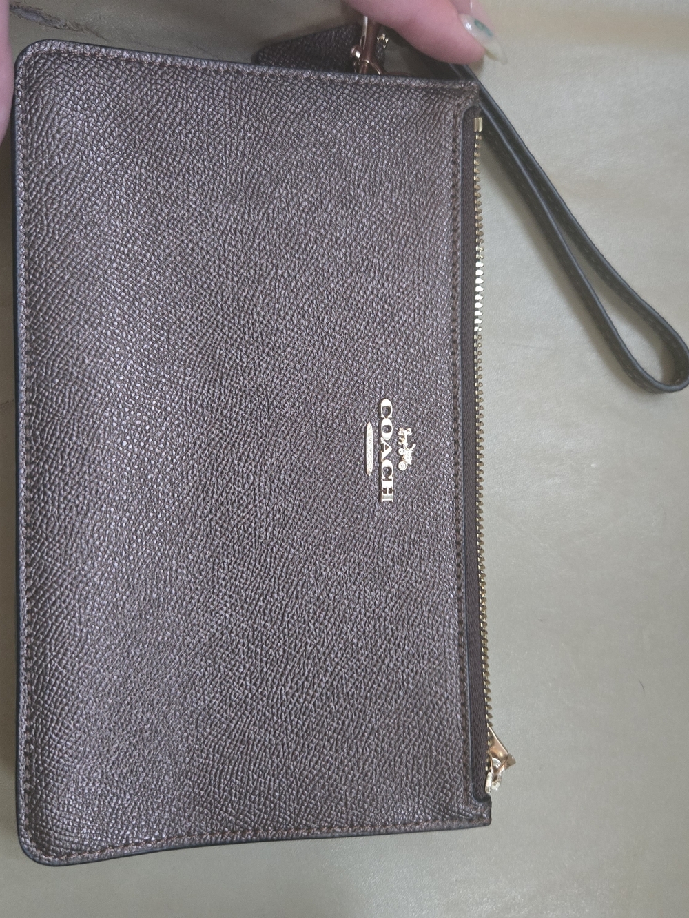 Coach Metallic Brown Textured Leather Wristlet with Gold Accent